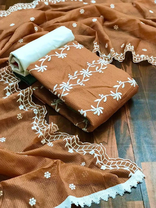 Fabulous Copper Color Function Wear Kota Doriya Checks Resham Fancy Work Salwar Suit