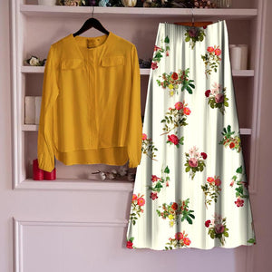 Opulent Mustard Color Ready Made Cotton Designer Digital Printed Skirt Top For Party Wear