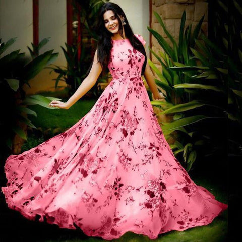 Outstanding Light Pink Color Ready Made Crape Heavy Digital Printed Party Wear Gown