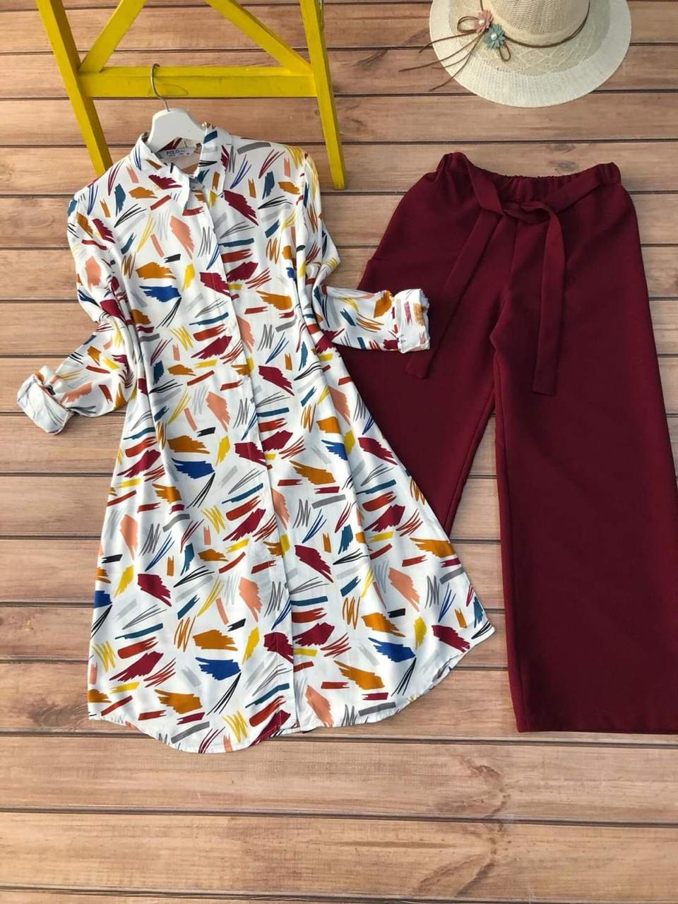 Intricate Maroon Color Ready Made Function Wear Flex Cotton Fancy Printed Kurti Plazo for women