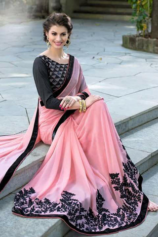 Surpassing Pink Color Vichitra Silk Embroidered Border Designer Saree Blouse