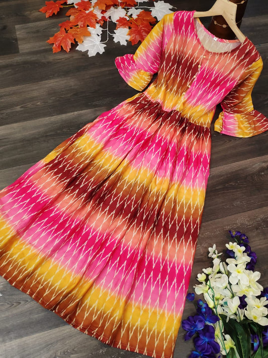 Incredible Pink Color Ready Made Festive Wear Cotton Flex Printed Fancy Long Kurti for women