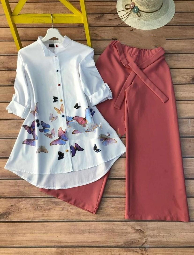Tremendously Peach Color Full Stitched Rayon Cotton Printed Fancy Kurti Plazo For Festive Wear