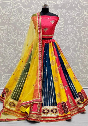 Amazing Rani Pink Color Function Wear Art Silk Sequence Mirror Embroidered Thread Work Lehenga Choli