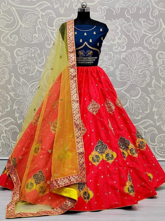 Captivation Blue Color Festive Wear Satin Silk Sequence Zari Thread Embroidered Work Lehenga
