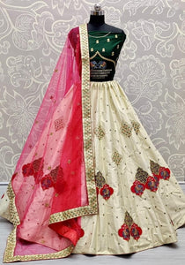 Exceptional Off White Color Wedding Wear Embroidered Zari Thread Sequence Work Fancy Lehenga