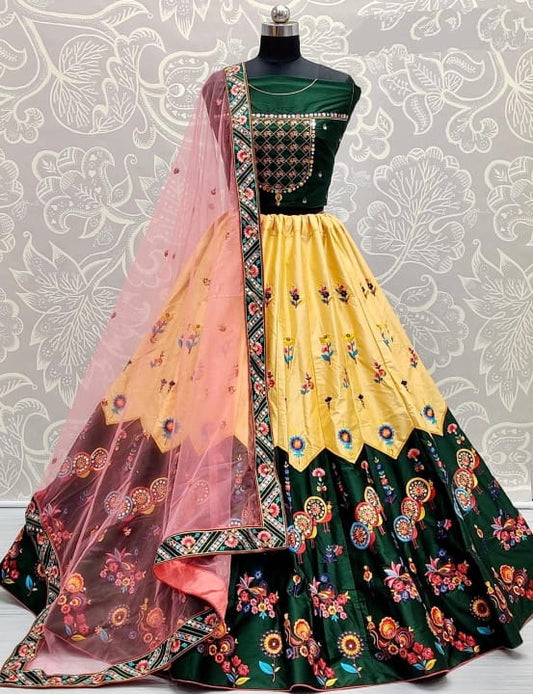 Bewildering Green Color Function Wear Embroidered Sequence Thread Multi Work Lehenga Choli For Women