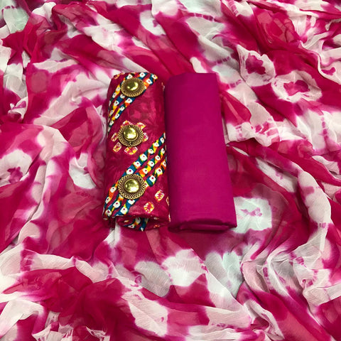Wonderful Rani Pink Color Fancy Bandhani Camric Cotton Printed Festive Wear Salwar Suit