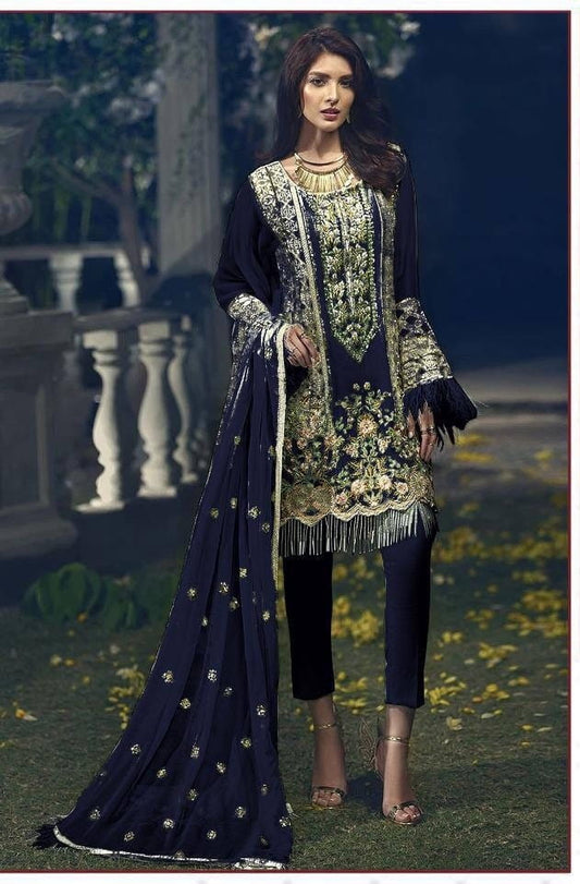 Dismaying Navy Blue Color Party Wear Embroidered Work Georgette Salwar Suit