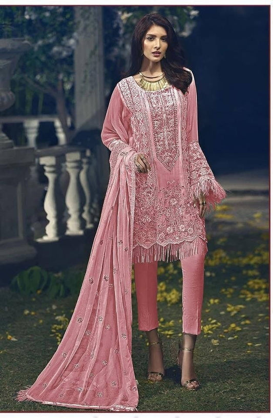 Sophisticated Light Pink Color Festive Wear Georgette Embroidered Salwar Suit