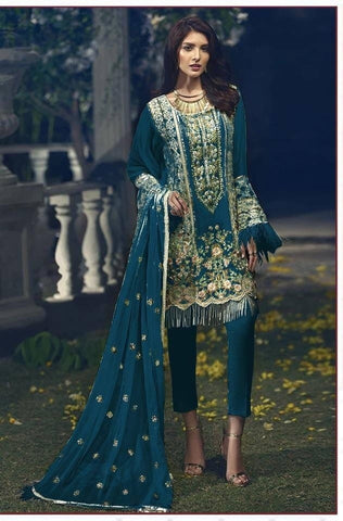 Phenomenal Rama Blue Color Beautiful Embroidered Work Georgette Salwar Suit For Women