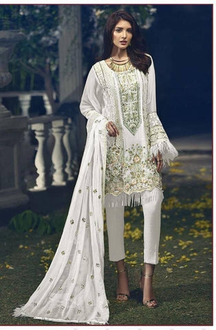 Perplexing White Color Embroidered Work Georgette Salwar Suit For Ladies