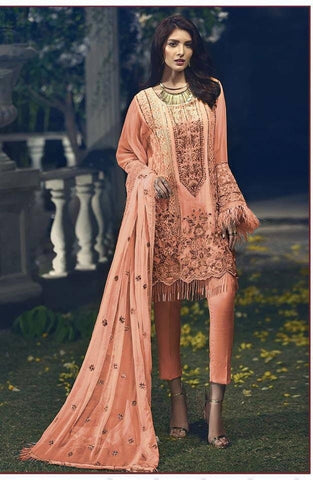 Appealing Peach Color Embroidered Work Georgette Casual Wear Salwar Suit Design