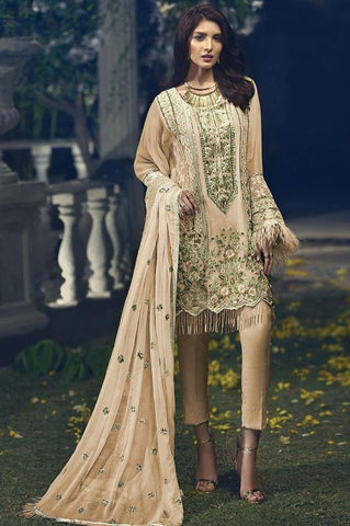 Light Cream Color Designer Embroidered Work Wedding Wear Georgette Salwar Suit