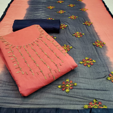 Wonderful Peach Color Party Wear Hand Work Semi Modal Chanderi Salwar Suit for women