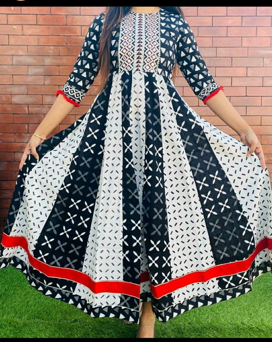 Party Wear Black Color Ready Made Digital Printed Cotton Fancy Gown
