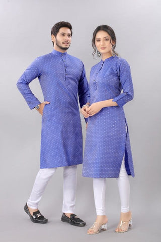 Imperial Purple Color Designer Jacquard Butti Printed Cotton Couple Kurta