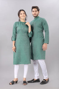 Refreshing Green Color Full Stitched Cotton Beautiful Jacquard Butti Printed Work Couple Kurta