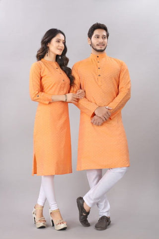 Engrossing Mustard Color Full Stitched Cotton Printed Jacquard Butti Work combo Kurta