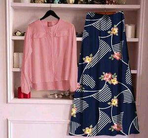 Desirable Baby Pink Ready Made Festive Wear Rayon Digital Printed Designer Skirt Top