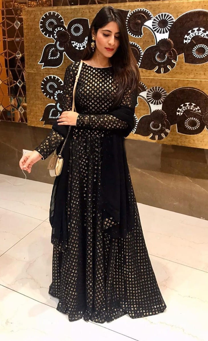 Fabulous Black Color Designer Georgette Sequence Embroidered Work Gown With Dupatta For Wedding Wear