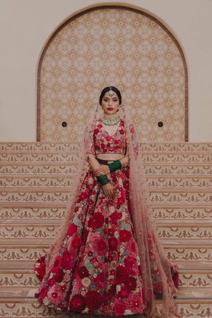 Enamoring Red Color Art Silk Designer Flower Zari Gotta Digital Printed Work Lehenga Choli