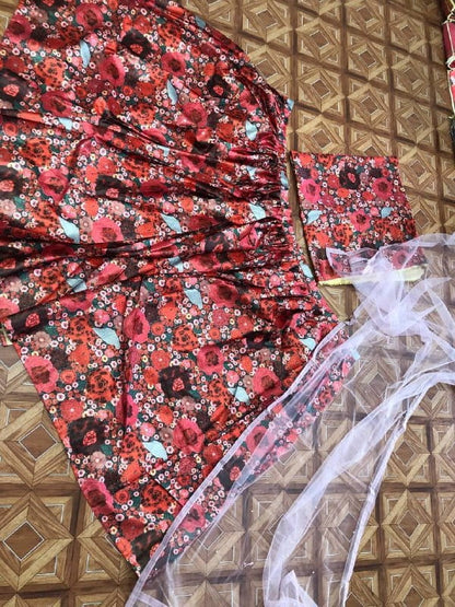 Enamoring Red Color Art Silk Designer Flower Zari Gotta Digital Printed Work Lehenga Choli