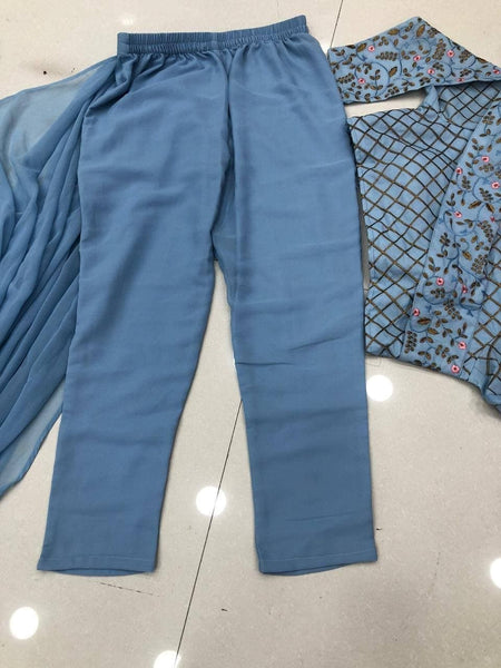 Party Wear Blue Color Designer Georgette Ready To Wear Embroidered Work Saree Blouse