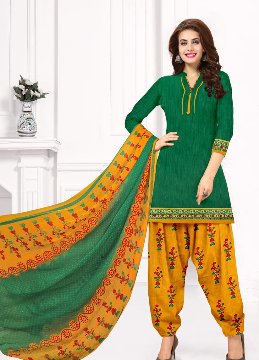 Extraordinary Dark Green Color Fancy Leyon Printed Salwar Suit For Party Wear