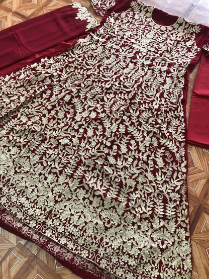 Stupendous Red Color Wedding Wear Silk Georgette Embroidered Work Salwar Suit