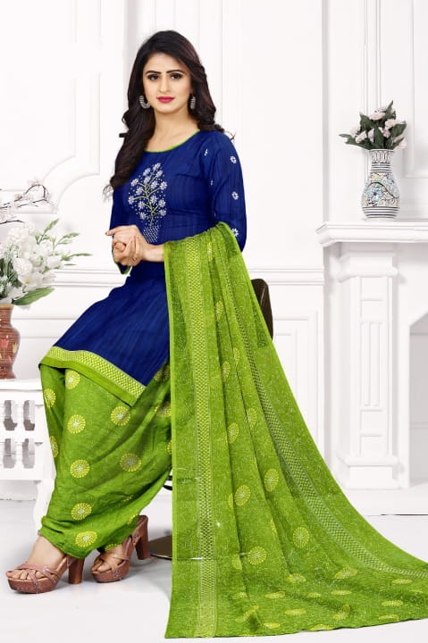 Festive Dark Blue Color Designer Printed Leyon Salwar Suit For Festive Wear
