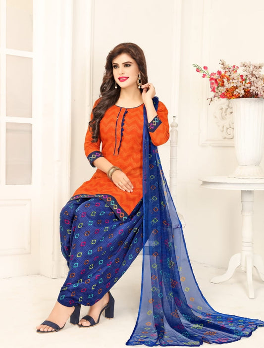 Classy Orange Color Casual Wear Leyon Fancy Printed Salwar Suit