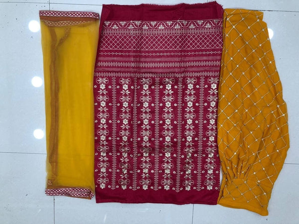 Remarkable Pink Color Vichitra Silk Designer Embroidered Work Wedding Wear Salwar Suit