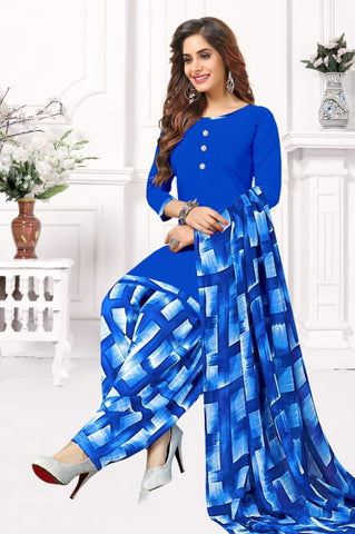 Stunning Blue Color Fancy Leyon Printed Casual Wear Salwar Suit for women