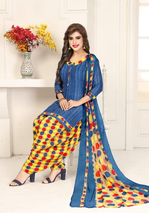Intricate Navy Blue Color Women Wear Leyon Fancy Printed Salwar Suit