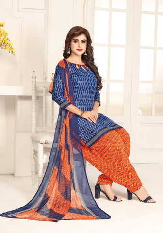 Stupefying Dark Blue Color Beautiful Printed Leyon Festive Wear Salwar Suit for women