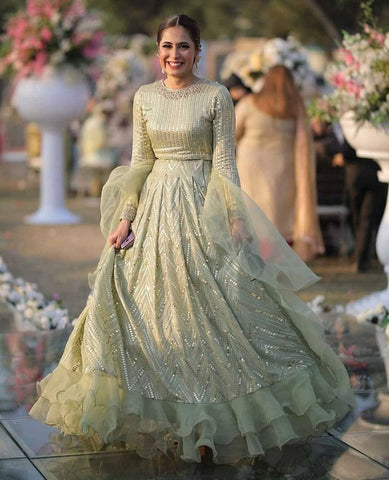 Absolute Light Green Color Festive Wear Georgette Sequence Embroidered Designer Work Lehenga Choli