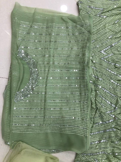 Absolute Light Green Color Festive Wear Georgette Sequence Embroidered Designer Work Lehenga Choli