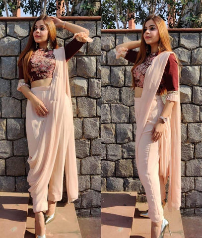 Gorgeous Wear Peach Color Designer Ready Made Butter Silk Digital Printed Indo Western