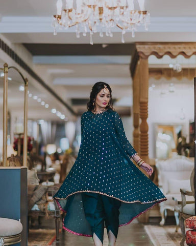 Captivation Rama Color Full Stitched Latest Georgette Embroidered Work Dhoti Kurti For Festive Wear