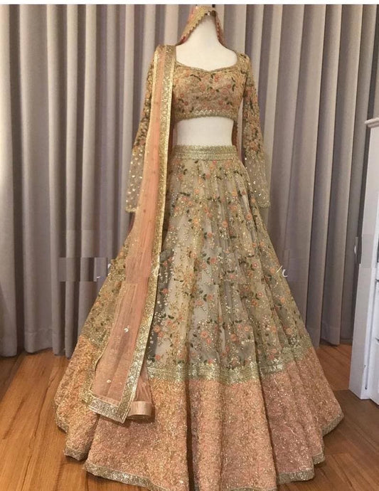 Dismaying Peach Color Function Wear Banglori Satin Embroidered Work Lehenga Choli