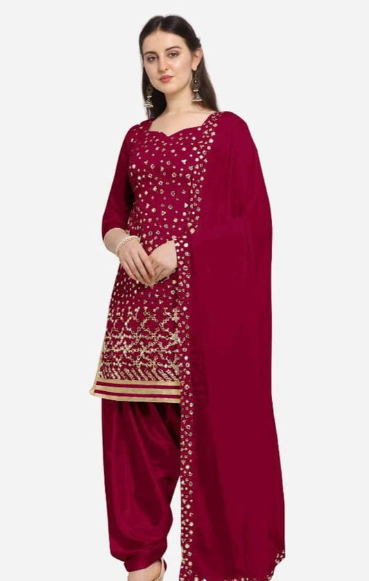 Sensational Maroon Color Designer Georgette Foil Embroidered Mirror Work Salwar Suit For Women