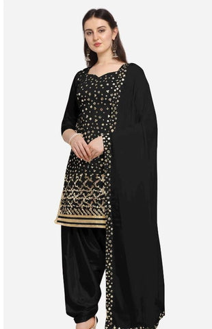 Fantastic Black Color Mirror Foil Embroidered Designer Work Georgette Occasion Wear Salwar Suit