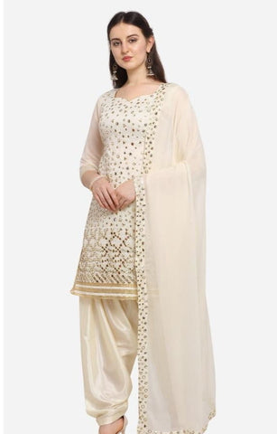 Hypnotic Off White Color Wedding Wear Georgette Mirror Embroidered Foil Work Salwar Suit