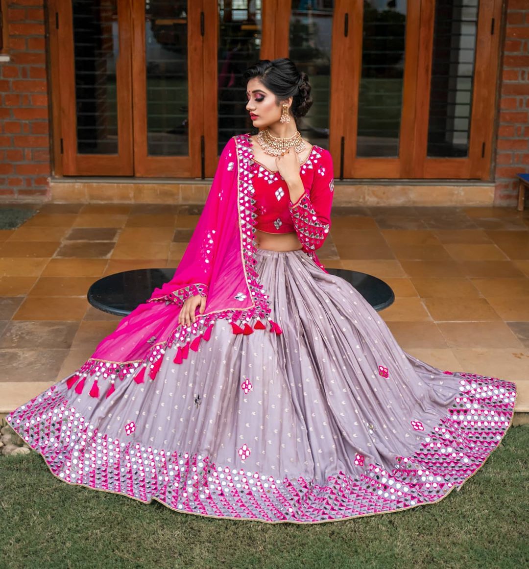 Sizzling Rani Pink Color Festive Wear Soft Butter Silk Digital Printed Real Mirror Work Lehenga Choli