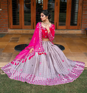Sizzling Rani Pink Color Festive Wear Soft Butter Silk Digital Printed Real Mirror Work Lehenga Choli