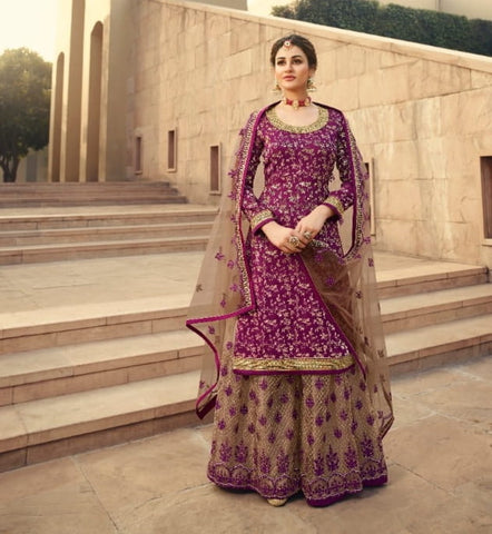 Demanding Wine Color Fancy Dola Silk Party Wear Jacquard Embroidered Thread Stone Multi Work Salwar Suit