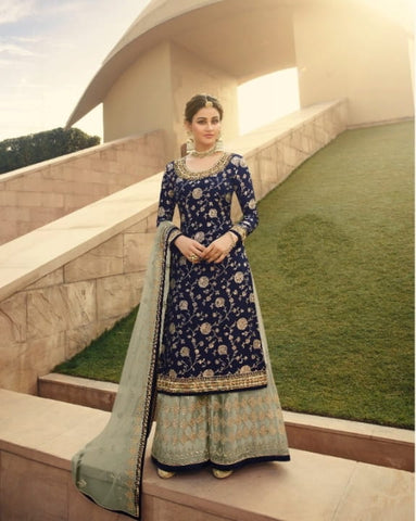 Captivation Blue Color Function Wear Jacquard Dola Silk Designer Multi Stone Thread Embroidered Work Salwar Suit