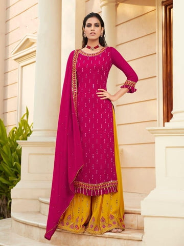 Superlative Rani Pink Color Wedding Wear Georgette Embroidered Mirror Work Salwar Suit