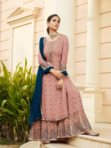 Glourious Baby Pink Color Wedding Wear Faux Georgette Embroidered Mirror Work Salwar Suit